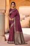 Buy Naintara Bajaj Maroon Brocade, Silk Zari Boat Neck Flora Woven Saree With Blouse at Aza Fashions Buy_Naintara Bajaj_Maroon Brocade, Silk Zari Boat Neck Flora Woven Saree With Blouse _at_Aza_Fashions