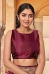 Buy Naintara Bajaj Maroon Brocade, Silk Zari Boat Neck Flora Woven Saree With Blouse Buy_Naintara Bajaj_Maroon Brocade, Silk Zari Boat Neck Flora Woven Saree With Blouse
