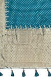 Samyukta Singhania_Turquoise Silk, Brocade Zari Sweetheart Neck Floral Woven Saree With Blouse _Online_at_Aza_Fashions