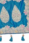 Samyukta Singhania_Blue Brocade, Silk Zari, Tassels Sweetheart Neck Bloom Pattern Saree With Blouse _at_Aza_Fashions
