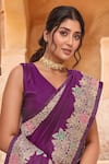 Shop_Samyukta Singhania_Purple Brocade, Silk Zari, Tassels V-neck Flora Pattern Saree With Blouse _Online_at_Aza_Fashions