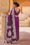 Shop_Samyukta Singhania_Purple Brocade, Silk Zari, Tassels V-neck Flora Pattern Saree With Blouse _at_Aza_Fashions