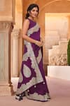 Buy_Samyukta Singhania_Purple Brocade, Silk Zari, Tassels V-neck Flora Pattern Saree With Blouse 