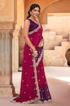 Samyukta Singhania Red Chiffon Embroidery, Zari V-neck Flora Saree With Blouse at Aza Fashions Samyukta Singhania_Red Chiffon Embroidery, Zari V-neck Flora Saree With Blouse _at_Aza_Fashions