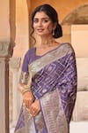 Naintara Bajaj Purple Brocade, Silk Zari, Embroidery Square Blossom Pattern Saree With Blouse at Aza Fashions Naintara Bajaj_Purple Brocade, Silk Zari, Embroidery Square Blossom Pattern Saree With Blouse _at_Aza_Fashions