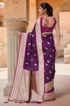 Shop_Naintara Bajaj_Purple Brocade, Silk Zari, Tassels Square Woven Saree With Sleeveless Blouse _at_Aza_Fashions