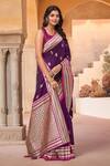 Naintara Bajaj_Purple Brocade, Silk Zari, Tassels Square Woven Saree With Sleeveless Blouse _Online_at_Aza_Fashions
