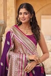Naintara Bajaj_Purple Brocade, Silk Zari, Tassels Square Woven Saree With Sleeveless Blouse _at_Aza_Fashions