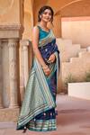 Naintara Bajaj_Navy Silk, Brocade Zari, Tassels Square Bloom Woven Saree With Sleeveless Blouse _at_Aza_Fashions