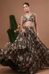 Shop_Ahi Clothing_Olive Green Organza Embroidery, Mirrors, Sequins Floral Pattern Lehenga Set _Online_at_Aza_Fashions