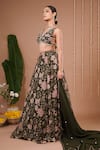 Ahi Clothing_Olive Green Organza Embroidery, Mirrors, Sequins Floral Pattern Lehenga Set _at_Aza_Fashions