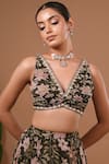 Buy_Ahi Clothing_Olive Green Organza Embroidery, Mirrors, Sequins Floral Pattern Lehenga Set 