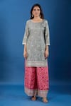 Samyukta Singhania_Gray Chinon Embroidery, Metallic Thread, Sequins Round Butti Pattern Kurta Set _Online_at_Aza_Fashions