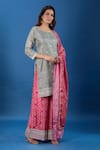 Shop_Samyukta Singhania_Gray Chinon Embroidery, Metallic Thread, Sequins Round Butti Pattern Kurta Set _Online_at_Aza_Fashions