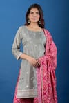 Samyukta Singhania_Gray Chinon Embroidery, Metallic Thread, Sequins Round Butti Pattern Kurta Set _at_Aza_Fashions