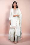 Buy_Samyukta Singhania_Off White Chinon Embroidery, Zari Split V-neck Butti Pattern Straight Kurta Set _at_Aza_Fashions