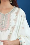 Samyukta Singhania_Off White Chinon Embroidery, Zari Split V-neck Butti Pattern Straight Kurta Set _Online_at_Aza_Fashions