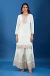 Buy_Samyukta Singhania_Off White Chinon Embroidery, Zari Split V-neck Butti Pattern Straight Kurta Set _Online_at_Aza_Fashions