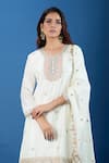 Shop_Samyukta Singhania_Off White Chinon Embroidery, Zari Split V-neck Butti Pattern Straight Kurta Set _Online_at_Aza_Fashions