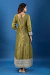 Shop_Naintara Bajaj_Olive Green Muslin, Jacquard Embroidery, Zari, Butti Pattern Flared Kurta Set _at_Aza_Fashions