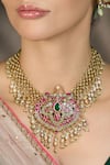 Shop_Joules By Radhika_Multi Color Stones, Pearls Majestic Heartfall Cascading Necklace Set_at_Aza_Fashions