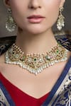 Shop_Joules By Radhika_Multi Color Pearls, Stones, Crystals Verdant Elegance Embellished Necklace Set _at_Aza_Fashions