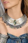 Shop_Joules By Radhika_Silver Plated Moon Mirror Choker Necklace _at_Aza_Fashions