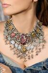 Shop_Joules By Radhika_Silver Plated Chandrika Heritage Dangling Necklace _at_Aza_Fashions