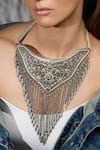 Shop_Joules By Radhika_Silver Plated Shadow Grace Oxidized Choker Necklace _at_Aza_Fashions