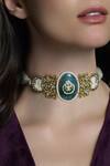 Shop_Joules By Radhika_Green Celestial Emerald Centre Choker _at_Aza_Fashions