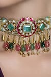 Joules By Radhika_Multi Color Gemstones, Beads, Royal Petal Cascade Embellished Choker Set _Online_at_Aza_Fashions