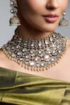 Shop Joules By Radhika Gold Plated Stones, Pearls Sakura Sitara Embellished Necklace Set at Aza Fashions Shop_Joules By Radhika_Gold Plated Stones, Pearls Sakura Sitara Embellished Necklace Set _at_Aza_Fashions