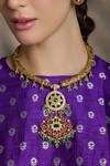 Shop_Joules By Radhika_Gold Plated Stones, Pearls Regal Saaz Heritage Embellished Pendant Necklace Set_at_Aza_Fashions