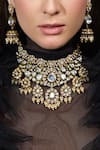 Shop_Joules By Radhika_Gold Plated Stones, Pearls Sitara Siyahi Polki Embellished Bridal Necklace Set _at_Aza_Fashions