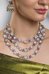 Shop_Joules By Radhika_Red Stones Rajvanshi Layered Kundan Embellished Necklace Set _at_Aza_Fashions