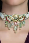 Joules By Radhika_Multi Color Pearls, Stones Sankalp Green Kundan Choker Set _Online_at_Aza_Fashions