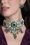 Shop_Joules By Radhika_Multi Color Stones, Pearls, Beads Saanvi Kundan Embellished Choker Set _at_Aza_Fashions