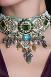 Joules By Radhika_Multi Color Stones, Pearls, Beads Saanvi Kundan Embellished Choker Set _Online_at_Aza_Fashions