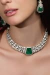 Shop_Joules By Radhika_Green Stones, Crystals Noor E Panna Embellished Necklace Set _at_Aza_Fashions