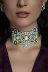 Shop_Joules By Radhika_Green Stones, Pearls Meher Emerald Embellished Choker Set _at_Aza_Fashions