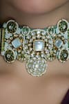 Joules By Radhika_Green Stones, Pearls Meher Emerald Embellished Choker Set _Online_at_Aza_Fashions