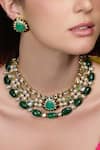 Shop_Joules By Radhika_Green Stones, Pearls Noor Emerald Royalty Embellished Necklace Set _at_Aza_Fashions