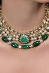 Joules By Radhika_Green Stones, Pearls Noor Emerald Royalty Embellished Necklace Set _Online_at_Aza_Fashions