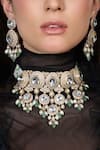 Shop_Joules By Radhika_Gold Plated Crystals, Pearls, Stones Ira Dewdrop Embellished Necklace Set _at_Aza_Fashions