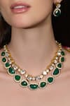 Shop_Joules By Radhika_Green Stones, Crystals Emerald Grace Embellished Necklace Set _at_Aza_Fashions