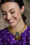 Buy_Joules By Radhika_Multi Color Pearls, Stones, Antique Temple Embellished Pendant Necklace Set _at_Aza_Fashions