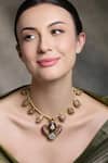 Buy_Joules By Radhika_Multi Color Kundan Temple Pendant Necklace _at_Aza_Fashions