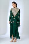 Samyukta Singhania_Green Georgette Embroidery Mandarin Collar, Elephant Motif Tunic With Skirt _Online_at_Aza_Fashions
