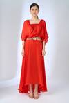 Buy_Naintara Bajaj_Orange Satin Embroidery Cowl Neck Dress _Online_at_Aza_Fashions