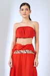Naintara Bajaj_Orange Satin Embroidery Cowl Neck Dress _at_Aza_Fashions